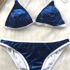 Cupshe summer nights blue velvet bikini size SM